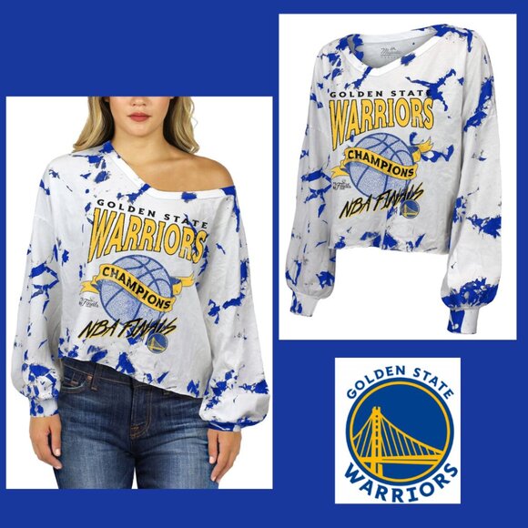 Golden State Warriors 2022 NBA Finals Champions Tie Dye Off-Shoulder Long Sleeve - Picture 1 of 12